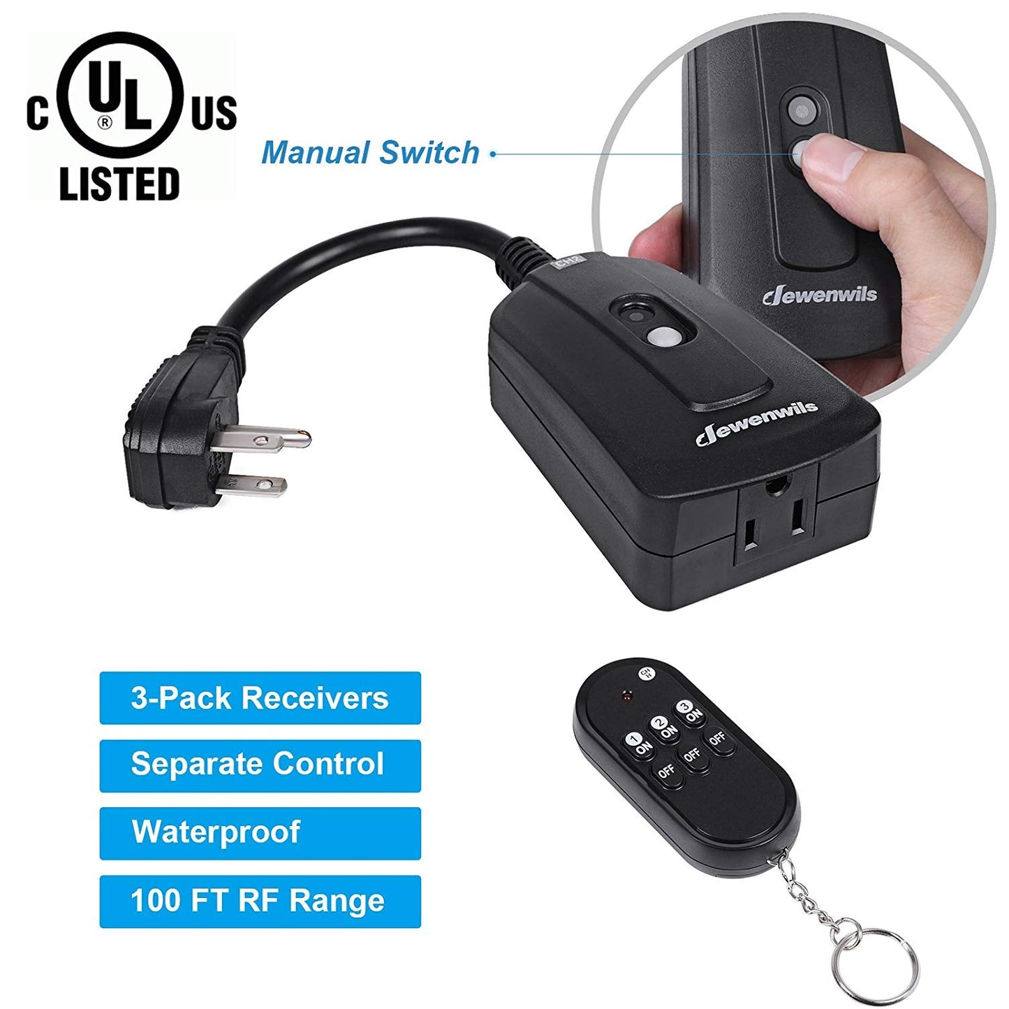DEWENWILS Outdoor Indoor Wireless Remote Control Outlet Kit