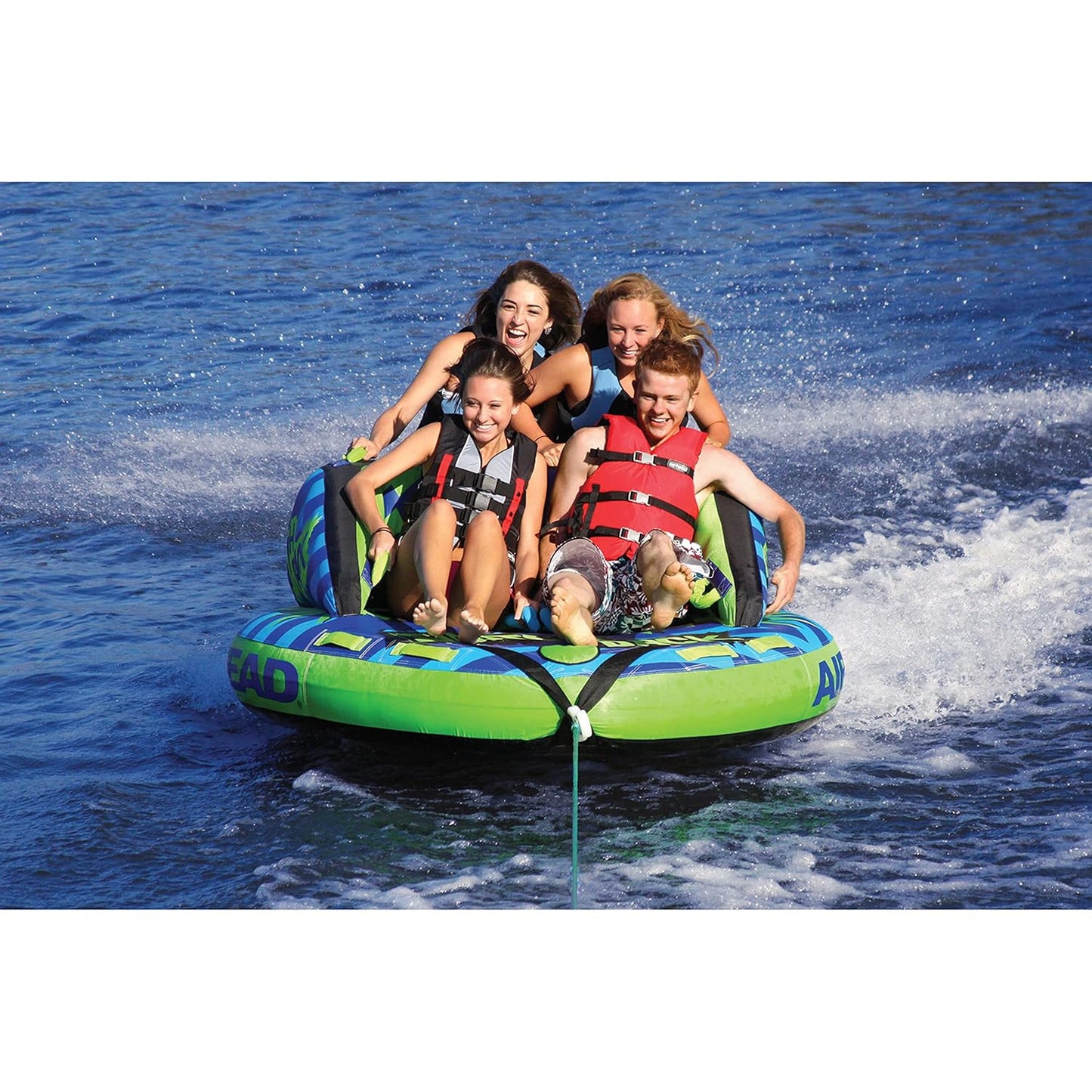 Airhead Switchback Towable 1-4 Rider Tube for Boating and Water Sports, Double-Stitched Full Nylon Cover and Patented Speed Safety Valve for Easy Inflating and Deflating