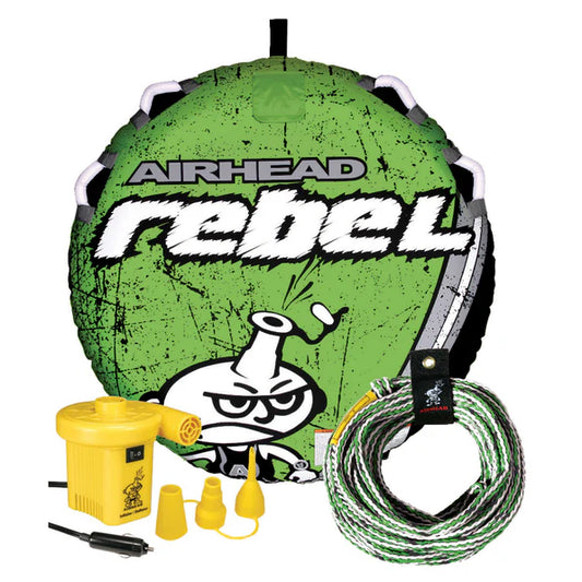 Rebel Kit | 1 Rider Towable Tube, Pump & Rope for Boating