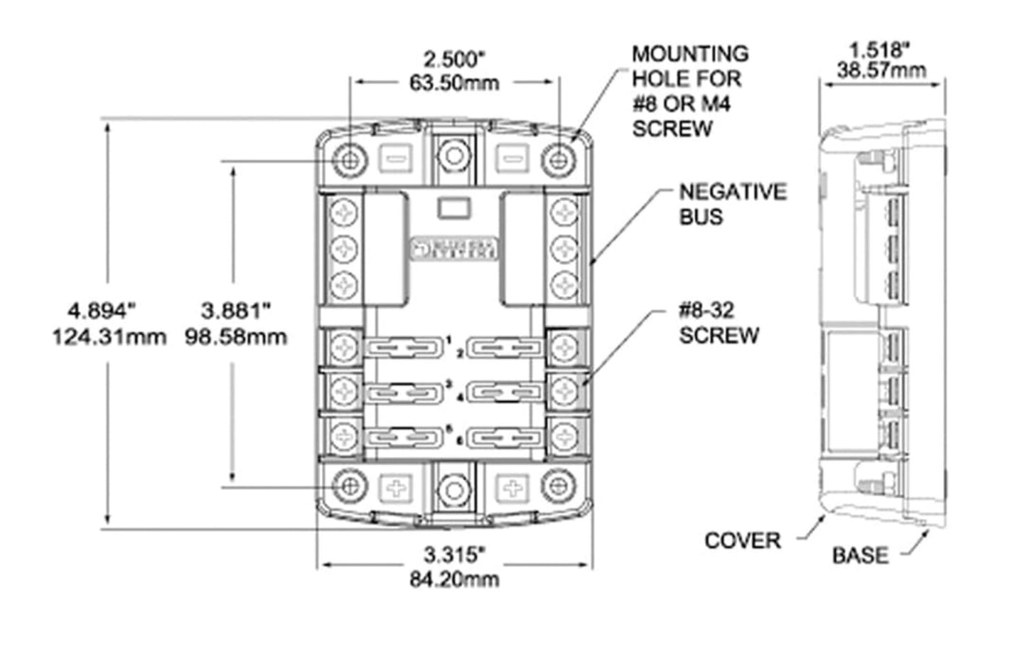 Blue Sea Systems 5025 ST Blade Fuse Block 6 Circuit with Ground and Cover