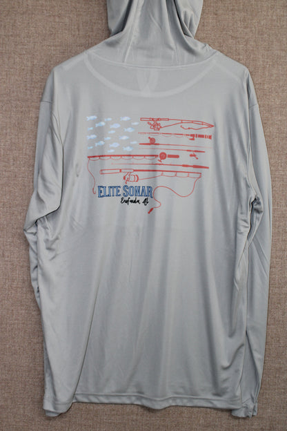 Grey American Flag Long Sleeve Hooded Shirt